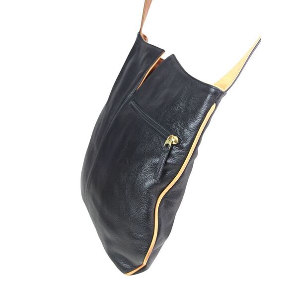 J.P. OURSE & CIE BLACK GENUINE LEATHER BROWN TRIM ORGANIZER X-BODY SHOULDER BAG - Picture 4 of 14